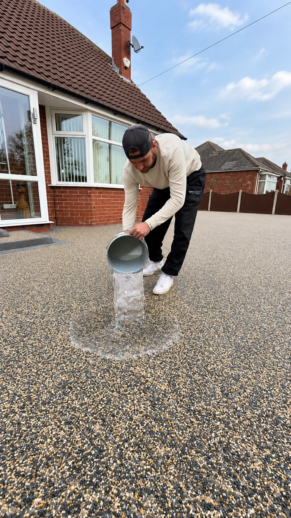 Démonstration de l’infiltration d’eau dans un revêtement perméable
